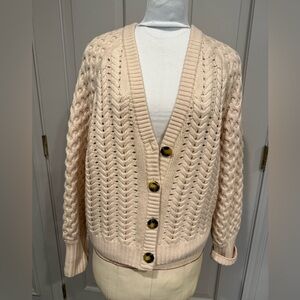 Elie Tahari Cream Cable Knit Women's Wool Sweater Cardigan Medium EUC